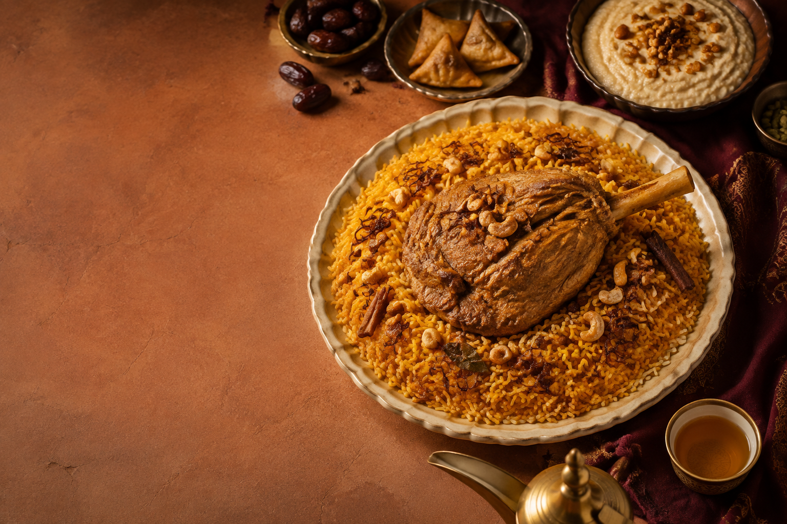 طبق كبسة في واجهة مطعم ركن التصورية